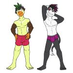  anthro anthrofied boxers_(clothing) briefs clothed clothing duo full-length_portrait fuze galarian_linoone grin hands_behind_head hi_res male navel nintendo nipples pattern_clothing pattern_underwear pok&eacute;mon pok&eacute;mon_(species) pok&eacute;morph portrait punk regional_form_(pok&eacute;mon) simple_background smile striped_clothing striped_underwear stripes thwackey topless underwear underwear_only video_games white_background 