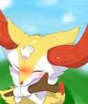  &lt;3 2020 animated animated_png anthro blush braixen duo female fur happy holding_object inner_ear_fluff loop multicolored_body multicolored_fur ne_i_ro nintendo petting pok&eacute;mon pok&eacute;mon_(species) pok&eacute;mon_amie sky smile stick tailwag tuft video_games 