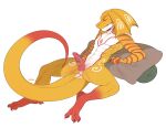  anthro eihman frilled genitals humanoid_genitalia humanoid_penis lizard male masturbation penis reptile scalie solo spiral_(thespiralaim) 