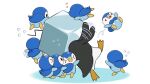  &gt;_&lt; bird closed_mouth commentary_request creature eiscue eiscue_(ice) falling flying_sweatdrops gen_4_pokemon gen_8_pokemon heart motion_lines no_humans official_art open_mouth penguin piplup pokemon pokemon_(creature) prj_pochama starter_pokemon tongue 