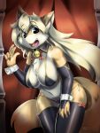  3:4 5_fingers anthro big_breasts breasts canid canine clothed clothing digital_media_(artwork) faeki_(character) female fingers fox hi_res infinitedge2u mammal open_mouth purp_lemons skimpy smile teeth tongue 