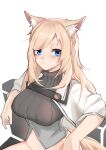  2021 animal_humanoid arknights blonde_hair blue_eyes breasts clothed clothing equid equid_humanoid equine equine_humanoid female fingers fluffy fluffy_tail fur glistening glistening_hair hair humanoid hypergryph inner_ear_fluff inniyik looking_at_viewer mammal mammal_humanoid portrait sitting solo studio_montagne tail three-quarter_portrait tuft whislash_(arknights) white_body white_fur 