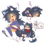  :3 animal_ears arrow_(symbol) black_hair cat_ears cat_tail chibi closed_eyes couple folks_(nabokof) girl_on_top hair_over_one_eye japanese_clothes kemonomimi_mode long_hair lying lying_on_person multiple_views on_stomach rokurou_rangetsu simple_background sleeping tail tail_hug tales_of_(series) tales_of_berseria velvet_crowe wavy_mouth yawning yellow_eyes 