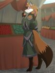  3:4 absurd_res anthro brown_body brown_fur brown_hair canid canine day detailed_background digital_media_(artwork) female fox fur hair hi_res infinitedge2u looking_at_viewer mammal outside purple_eyes solo 