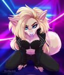  5_fingers anthro blue_eyes breasts canid canine clothed clothing ei-ka eyebrows eyelashes female fingers hi_res looking_at_viewer mammal open_mouth solo teeth tongue 