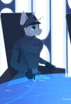  absurd_res anthro chapaevv clothed clothing digital_media_(artwork) equid equine fan_character friendship_is_magic galaxy_map hair hasbro hi_res horn horse male mammal my_little_pony pony sitting solo star_wars uniform 