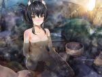  animal_ears anthropomorphism azur_lane black_hair breasts nagato_(azur_lane) navel nipples nude onsen sugita_ranpaku water 