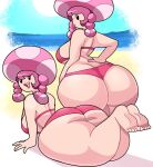  absurd_res beach big_butt bikini breasts butt clothing female hair hi_res huge_butt humanoid mario_bros nintendo not_furry pink_bikini pink_clothing pink_hair pink_swimwear rear_view seaside solo superspoe swimwear thick_thighs toad_(mario) toadette video_games 