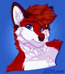  albator_(fern/alba) blue_background bust_portrait canid canine fox fur headshot_portrait hi_res icon looking_at_viewer male mammal portrait red_body red_fur simple_background smile solo sparksreactor white_body white_fur 