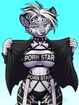  alicia_(northwynd) anthro breasts clothing collar english_text felid female furball_(artist) hi_res mammal pantherine panties pornstar_(meme) snow_leopard solo spiked_collar spikes text underwear 