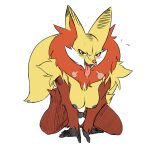 anthro black_body black_fur bodily_fluids breasts breath canid canine colored delphox edit fangs female fluffy fluffy_tail fur hi_res kneeling looking_at_viewer mammal multicolored_body multicolored_fur naughty_face nintendo nipples open_mouth open_smile plagueofgripes pok&eacute;mon pok&eacute;mon_(species) red_body red_eyes red_fur simple_background smile solo sweat teeth third-party_edit tongue tongue_out video_games white_background yellow_body yellow_fur 