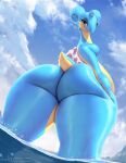  anthro big_butt blue_body breasts butt female hi_res huge_butt lapras looking_at_viewer looking_back looking_back_at_viewer nintendo nude pok&eacute;mon pok&eacute;mon_(species) solo thick_thighs thousandfoldfeathers video_games water 