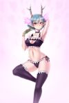  1girl antlers aqua_hair artist_request blue_hair breasts c_(control) cat_lingerie choker cleavage closed_mouth fur highres horns lingerie looking_at_viewer meme_attire panties pointy_ears q_(control) short_hair solo thighhighs underwear yellow_eyes 