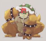 2021 anthro balls bowser dumdum erection genitals hi_res humanoid_genitalia humanoid_hands humanoid_penis kemono koopa male mario_bros moobs nintendo nipples one_eye_closed overweight overweight_male penis scalie simple_background solo video_games wink 