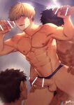  5boys abs anal arthur_pendragon_(fate) backlighting bangs bar_censor blonde_hair blue_eyes blush briefs briefs_aside censored collarbone dripping erection fate/grand_order fate_(series) group_sex hands_on_another&#039;s_thighs highres indoors large_penis male_focus male_underwear mixivsky multiple_boys multiple_penises nipples nude open_mouth pectorals penis penis_grab saliva saliva_trail sex sex_from_behind short_hair signature solo_focus sweat testicles underwear yaoi 