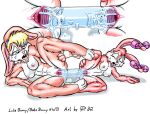  anthro babs_bunny bodily_fluids close-up dennis_pawers dildo double_dildo duo erect_nipples female female/female genital_fluids lagomorph leporid lola_bunny looney_tunes mammal nipples pussy_juice rabbit sex sex_toy tiny_toon_adventures tribadism vaginal warner_brothers 