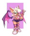  anthro big_breasts bigdad bottomwear bra breasts chiropteran cleavage clothed clothing female gloves hair hair_over_eye handwear hi_res knee_pads looking_at_viewer mammal medal one_eye_obstructed rouge_the_bat shorts solo sonic_the_hedgehog_(series) sports_bra underwear wings 