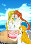  3girls absurdres birthday blonde_hair blush cake cheek_kiss couple dress family fate_testarossa food happy highres kiss long_hair lyrical_nanoha mahou_shoujo_lyrical_nanoha mahou_shoujo_lyrical_nanoha_vivid mother_and_daughter multiple_girls orange_hair purple_eyes shajee_gowin side_ponytail smile takamachi_nanoha very_long_hair vivio white_dress wife_and_wife yuri 