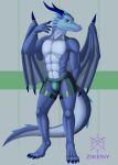 abs absurd_res anthro assless_shorts athletic blue_body blue_wings bulge clothing dragon green_eyes hi_res horn male muscular pinup pose sexy_eyes solo solo_focus tangent underwear wings zikeny 