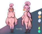  accessory anthro avian ayeong big_breasts bird breasts butt color_swatch feathered_wings feathers featureless_breasts female hair hair_accessory hair_tie hi_res huegirl19 model_sheet non-mammal_breasts ponytail simple_background solo topknot white_body white_feathers winged_arms wings 