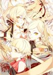  4girls absurdly_long_hair age_progression bare_shoulders black_ribbon blonde_hair closed_mouth commentary_request dress facing_away floating_hair from_side hair_ribbon hand_on_own_chin head_rest highres kiss-shot_acerola-orion_heart-under-blade kizumonogatari long_hair looking_at_viewer maimuro monogatari_(series) multiple_girls multiple_persona official_art oshino_shinobu parted_lips pointy_ears profile red_dress ribbon second-party_source short_hair sideways_glance sleeveless sleeveless_dress swept_bangs turning_head upper_body very_long_hair white_dress yellow_eyes 
