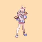  1girl animal_ears chicken_(food) cross_(vgne4542) eating food highres long_hair phase_connect pink_eyes pink_hair pipkin_pippa pizza rabbit_ears solo 