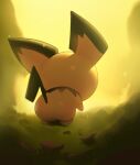  ambiguous_gender anthro baby_pok&eacute;mon black_tail fur inkune mammal multicolored_body nintendo pichu pok&eacute;mon pok&eacute;mon_(species) rear_view rodent solo video_games yellow_body yellow_fur 