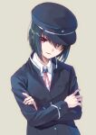  1boy angel_beats! black_eyes black_headwear commentary_request grey_background hat male_focus mitsuyo_(mituyo324) naoi_ayato red_eyes school_uniform short_hair simple_background solo upper_body 