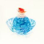  animal artworksmil bowl dessert fish food gelatin highres no_humans original painting_(medium) pudding realistic still_life traditional_media watercolor_(medium) 