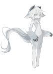  1girl animal_ears breasts claws full_body grey_eyes grey_fur grey_tail highres hikousen11 horns long_hair original simple_background solo standing tail white_background white_hair 