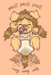 anthro bib blush bodily_fluids brown_hair brown_nose canid canine canis claws diaper digital_media_(artwork) domestic_dog english_text eyes_closed fangs feces female genital_fluids hair hi_res jewelry kandi_(bracelet) mammal messy_diaper momiji-kun multi_nipple necklace nipples pacifier pooping scat shaking soiled_diaper soiling soiling_diaper solo tail tail_motion tailwag teeth text urine wet_diaper wetting