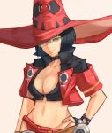  12_(artist) absurdres black_hair breasts choker cleavage guilty_gear guilty_gear_strive hat highres i-no jacket portrait red_headwear short_hair straight_hair sunglasses venus_symbol witch_hat 