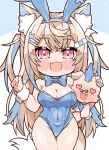  1girl :d animal_ear_fluff animal_ears bandaid bandaid_hair_ornament blonde_hair blue_bow blue_bowtie blue_hair blue_leotard blush bow bowtie breasts cleavage collar detached_collar dog_ears dog_girl dog_tail fake_animal_ears fang fuwawa_abyssgard hair_ornament hairpin highres hololive hololive_english kukie-nyan large_breasts leotard long_hair looking_at_viewer multicolored_hair open_mouth pink_eyes playboy_bunny rabbit_ears ruffian_(fuwamoco) sidelocks skin_fang smile solo strapless strapless_leotard streaked_hair tail two_side_up white_collar white_wrist_cuffs 