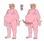animal_genitalia animal_penis anthro balls big_penis blonde_hair domestic_pig erection genitals hair hi_res huge_penis komenuka_inaho looking_away male mammal nude overweight overweight_male penis pink_body porcine_penis satin_(komenuka_inaho) simple_background smile solo suid suina sus_(pig) white_background