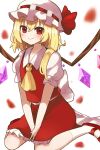  1girl apron ascot bat_wings blonde_hair blouse bow closed_mouth crystal flandre_scarlet frilled_shirt frilled_shirt_collar frilled_skirt frilled_sleeves frills hat hat_ribbon highres machimo medium_hair mob_cap one_side_up puffy_short_sleeves puffy_sleeves red_bow red_eyes red_ribbon red_skirt red_vest ribbon shirt short_sleeves siblings side_ponytail skirt skirt_set smile touhou vest white_shirt wings wrist_cuffs yellow_neckwear 
