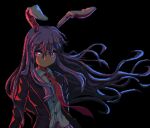  1girl animal_ears black_background blazer closed_mouth collared_shirt commentary jacket long_hair long_sleeves looking_at_viewer necktie pink_eyes pixel_art potemki11 purple_hair rabbit_ears rabbit_girl red_necktie reisen_udongein_inaba shirt simple_background smile solo touhou upper_body white_shirt 