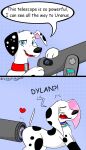  101_dalmatian_street 101_dalmatians black_markings brother brother_and_sister canid canine canis dalmatian dialogue disney dolly_(101_dalmatians) domestic_dog duo dylan_(101_dalmatians) female feral floppy_ears fur hi_res male male/female mammal markings sibling sister spots text vixeyhuskybutt_(artist) 