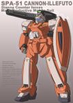  cannon_illefuto character_name clenched_hand commentary_request concept_art damaged dirty english_text gatling_gun gundam joy_(cyber_x_heaven) mecha mecha_focus mobile_suit no_humans original radio_antenna redesign robot science_fiction shield shoulder_cannon turn_a_gundam 