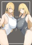  alternate_breast_size alternate_costume asymmetrical_docking blonde_hair breast_press breasts cynthia_(pokemon) grey_eyes highres large_breasts lusamine_(pokemon) one-piece_swimsuit pokemon pokemon_(anime) pokemon_dppt pokemon_sm school_swimsuit swimsuit symmetrical_docking tatsu_(user_rjes8545) 