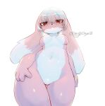 2024 anthro biped breasts colored countershade_face countershade_torso countershading drag0nslayer10 featureless_breasts featureless_crotch female hair hi_res lagomorph leporid mammal navel pink_body rabbit red_eyes signature simple_background standing white_background