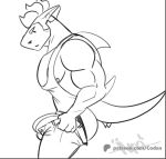 4_fingers anthro big_bulge bulge butt clothing codan codans detailed_bulge fin fingers fish jockstrap male marine meme monochrome muscular muscular_anthro muscular_male nipple_slip nipples shark shirt simple_background solo tank_top tight_pants_(meme) topwear underwear