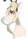  alternate_breast_size alternate_costume ass blonde_hair breasts cleavage cynthia_(pokemon) elbow_gloves gloves grey_eyes highres large_breasts playboy_bunny pokemon rabbit tatsu_(user_rjes8545) white_gloves 