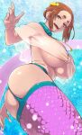  1girl ass braid braided_bun breasts brown_eyes brown_hair fake_tail hair_bun hair_ornament highres huge_breasts kaii_to_otome_to_kamigakushi looking_at_viewer mole mole_under_eye nujima ogawa_sumireko open_mouth original short_hair tail underboob 