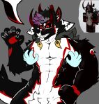 5_fingers abs anthro canid canine canis disembodied_hand fingers ghost_hands hi_res horn male mammal muscular muscular_anthro muscular_male nude pec_grab roblox solo thiccturtles wolf