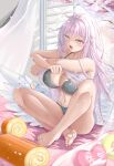  1girl ;o angel_wings barefoot black_bra black_panties blue_archive bow bow_panties bra cherry_blossoms clothes_lift crescent crescent_print curtains feet halo heart highres indian_style kennedukennedy1 knees_up legs light_rays long_hair low_wings messy_hair mika_(blue_archive) navel one_eye_closed panties petals pink_hair pink_shirt see-through shirt shirt_lift sitting sleepy soles solo sparkle star_(symbol) star_print stomach tearing_up toenails toes tree underwear very_long_hair waking_up white_halo white_wings window wings yawning yellow_eyes 