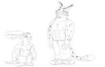 2024 anthro bottomwear brok_the_investigator clothing dr._hush dr._mink duo english_text felid feline hi_res humanoid_hands lynx male mammal mandofeovg mink monochrome muscular muscular_male mustelid musteline nipples pants size_difference text true_musteline
