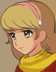  1girl blonde_hair blue_eyes closed_mouth cyborg cyborg_009 francoise_arnoul hairband haruyama_kazunori long_hair lowres retro_artstyle scarf simple_background smile solo 