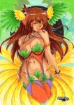  bird breasts brown_hair feathers highres jungle long_hair nature original otomo-san paradise wings yellow_eyes 