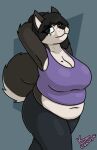 anthro beauty_mark belly_overhang big_breasts breasts canid canine canis cleavage clothed clothing domestic_dog female hi_res husky kayla_(lonnyk) lonnyk mammal markings mole_(marking) nordic_sled_dog overweight overweight_female shirt solo spitz tank_top topwear wardrobe_malfunction