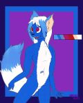  absurd_res anthro blue_body blue_fur domestic_cat fangs felid feline felis fluffy fluffy_ears fluffy_tail fur girly hair hi_res looking_away male mammal mikho_(artist) mikho_(fursona) model_sheet multicolored_body multicolored_hair purple_eyes red_eyes simple_background smile solo white_body white_fur white_hair 